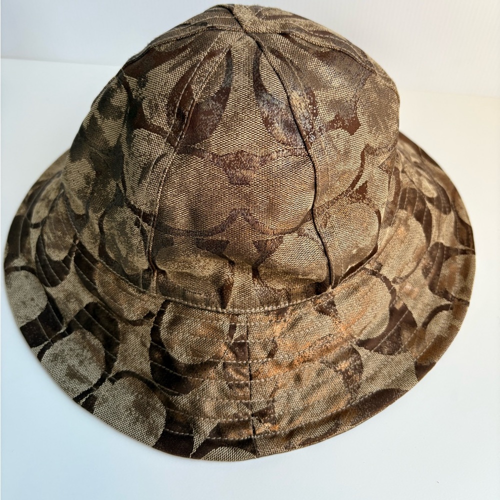 Coach signature jacquard Bucket Hat Metallic Bronze Color size Small EUC - Picture 3 of 8